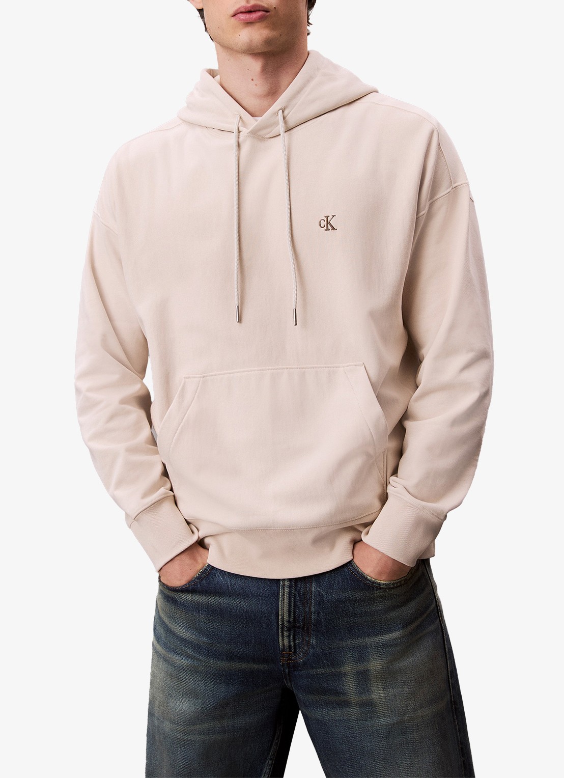Calvin Klein Hoodie met logoborduring - detail 3 chalk-67u
