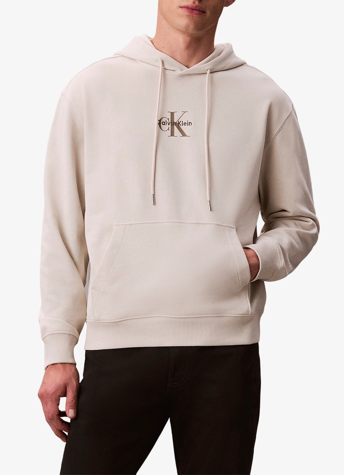 Calvin Klein Hoodie met logoborduring - detail 3 beige