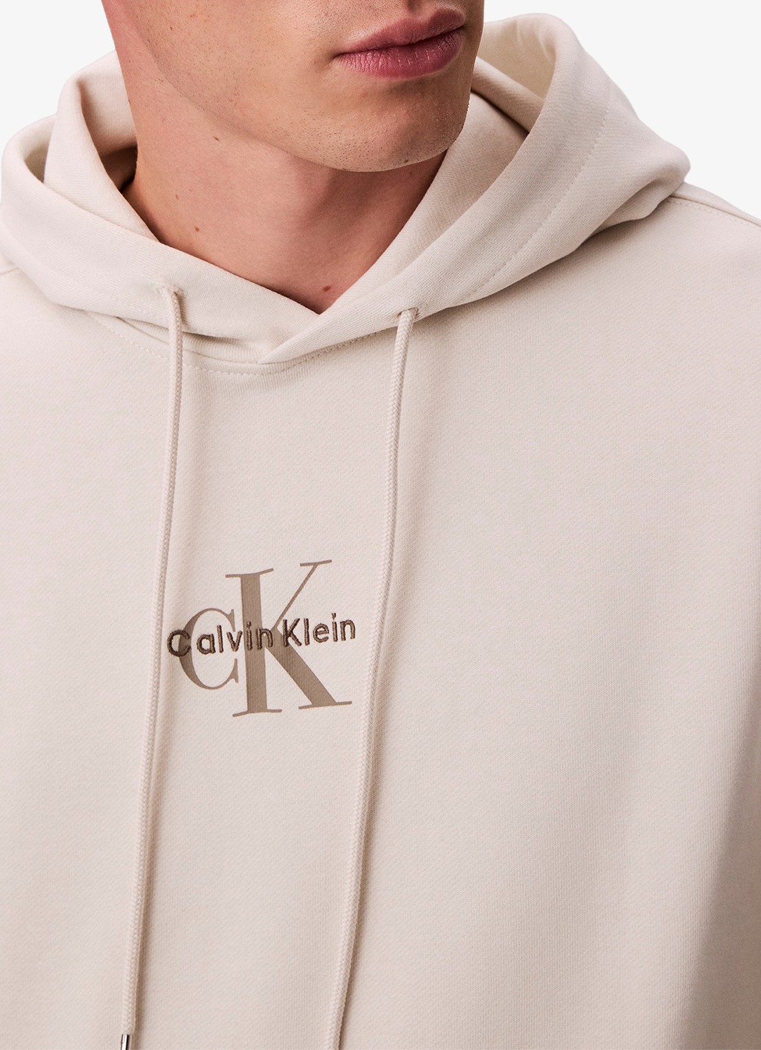 Calvin Klein Hoodie met logoborduring - detail 4 beige