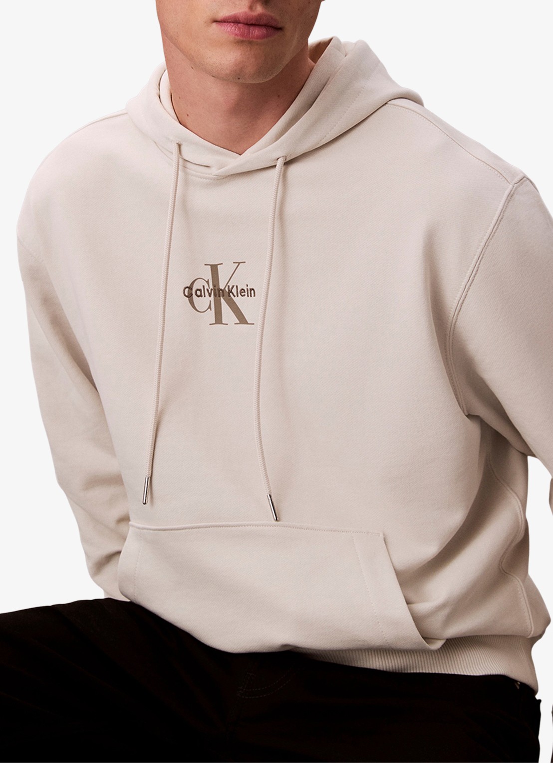 Calvin Klein Hoodie met logoborduring - detail 5 beige