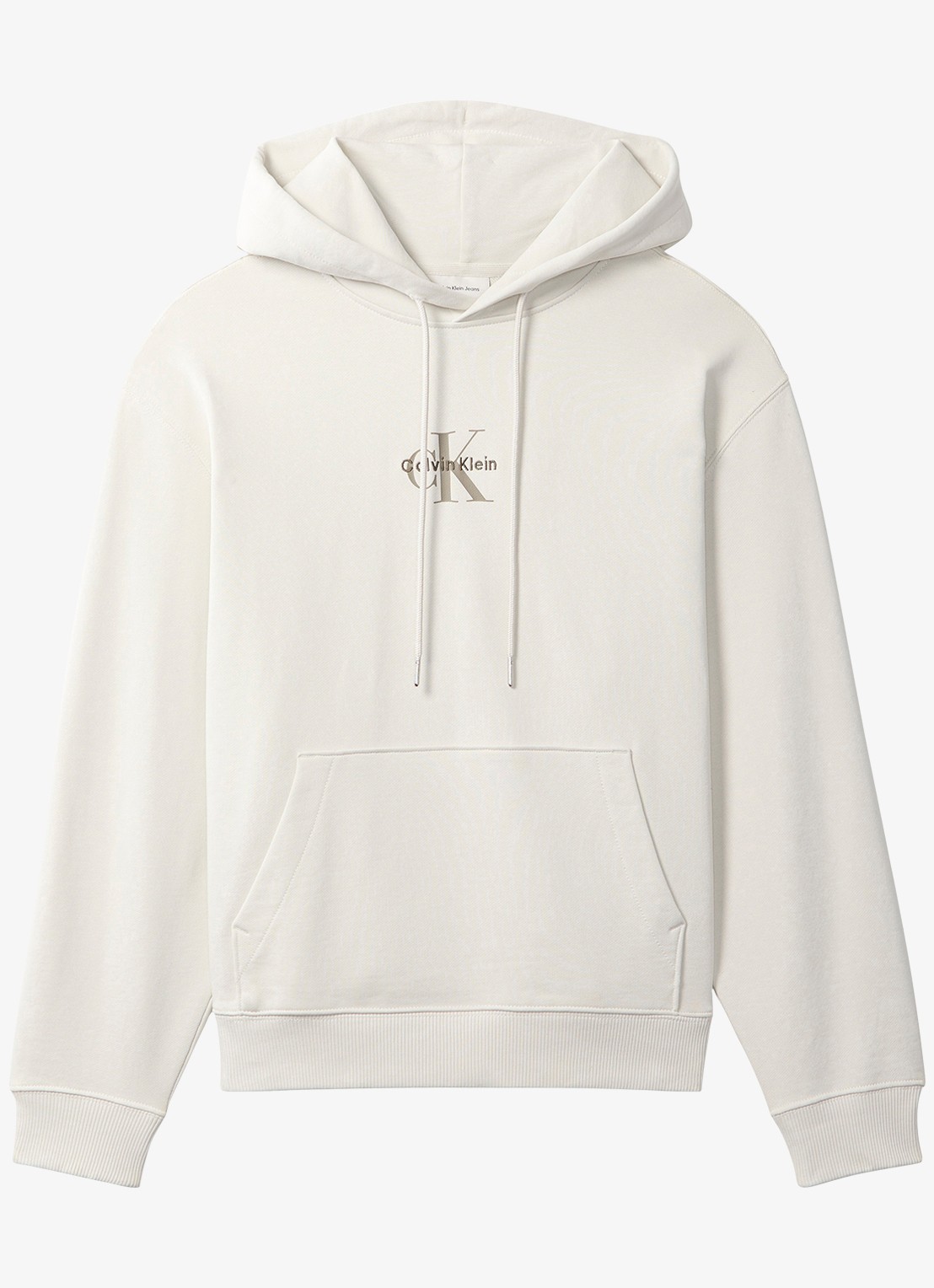Calvin Klein Hoodie met logoborduring - voorkant beige