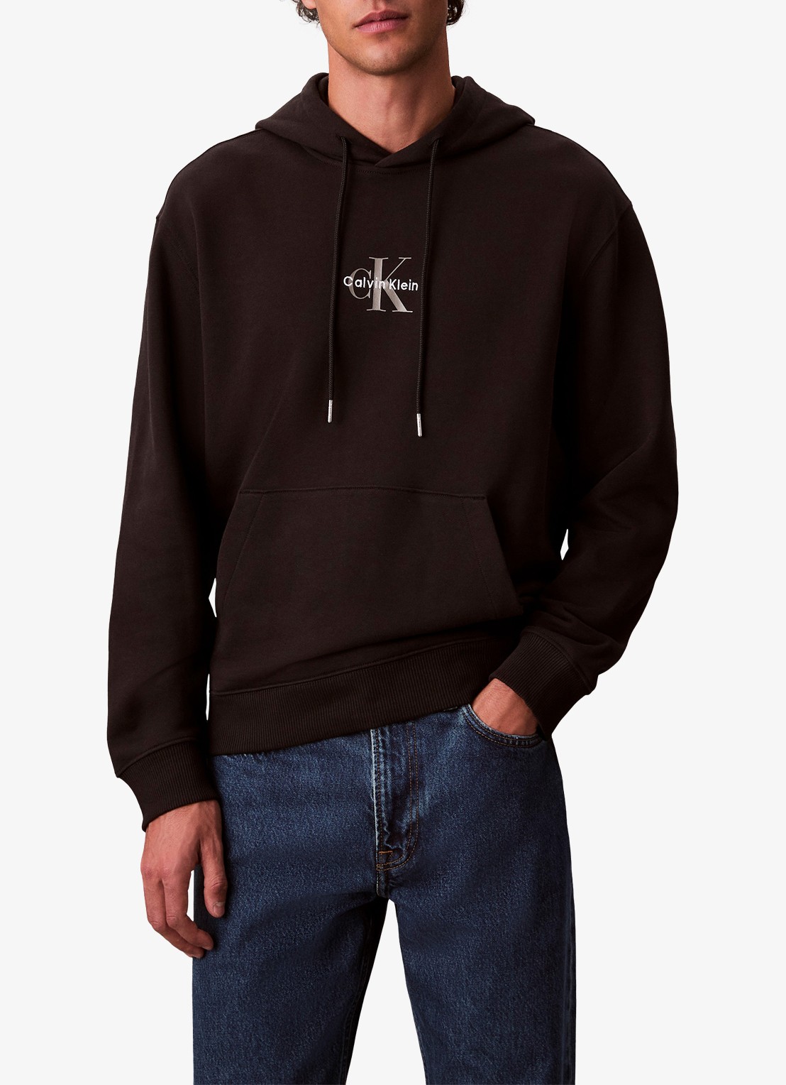 Calvin Klein Hoodie met logoborduring - detail zwart