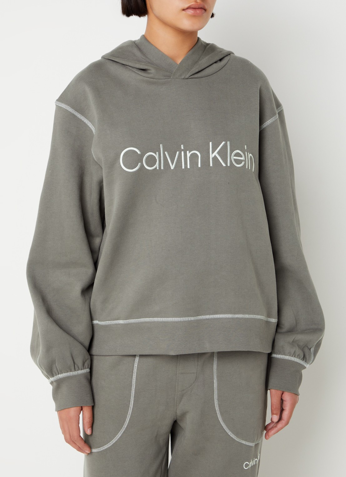 Calvin Klein Hoodie met logoborduring - detail 3 donkergrijs