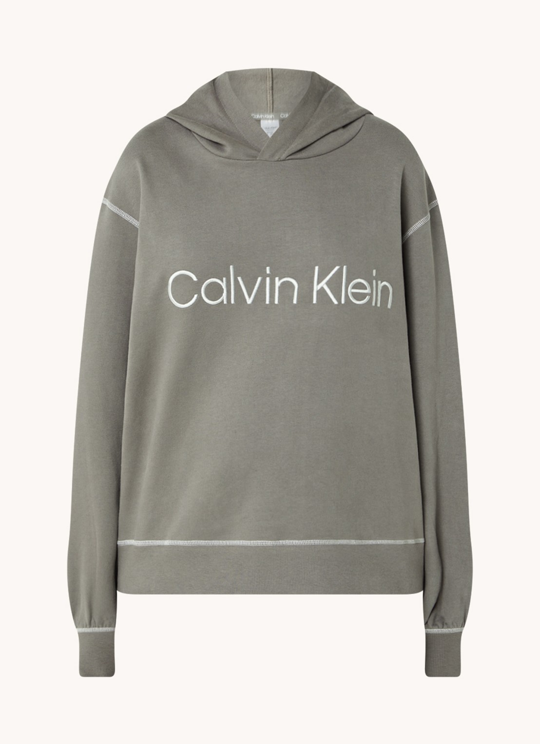 Calvin Klein Hoodie met logoborduring - voorkant donkergrijs
