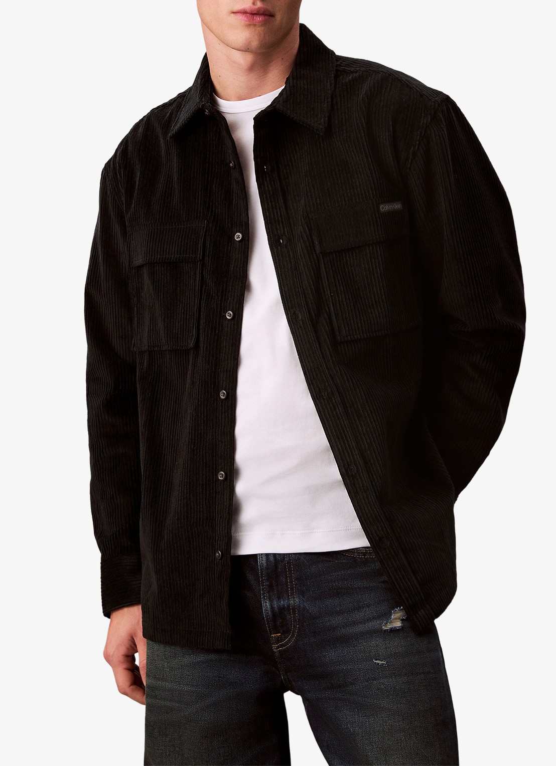 Calvin Klein Jack van corduroy met klepzakken - detail zwart