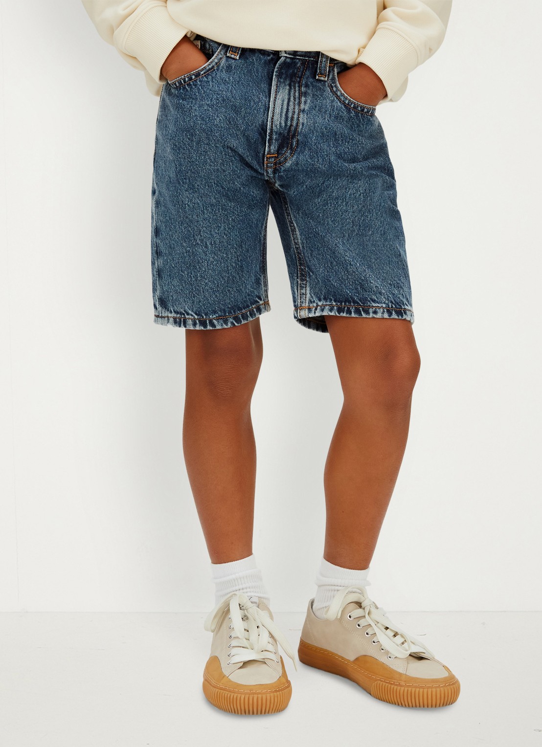 Calvin Klein Korte broek van denim met medium wassing - detail indigo