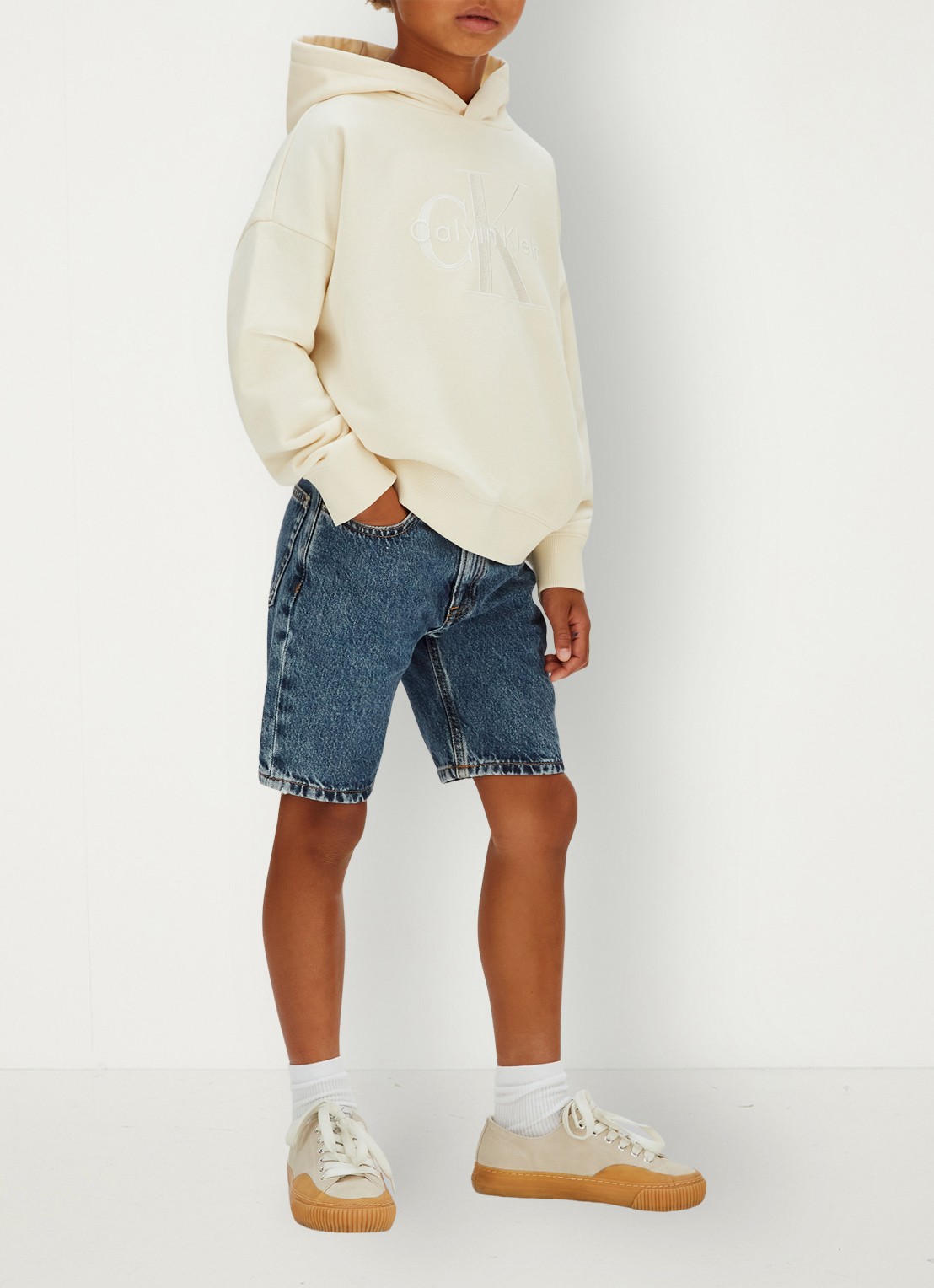Calvin Klein Korte broek van denim met medium wassing - voorkant 4 indigo