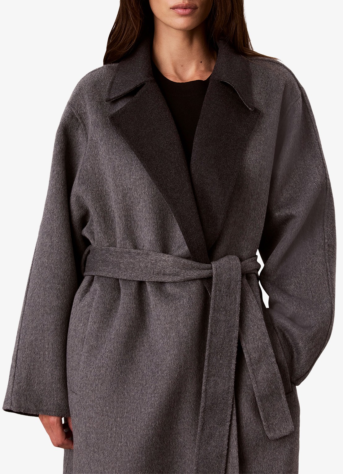 Calvin Klein Lange trenchcoat van wolmix - detail 2 grijs