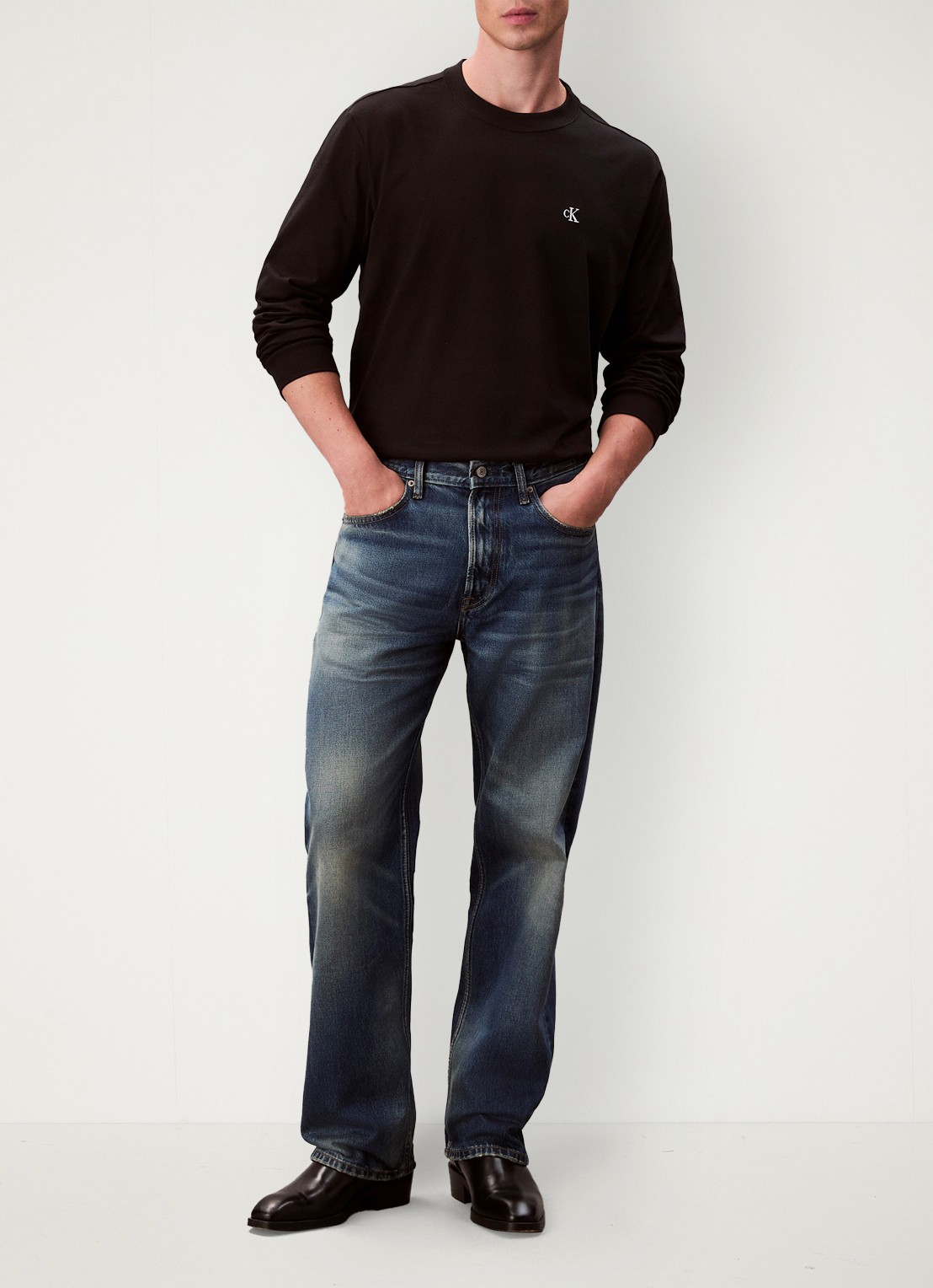 Calvin Klein Longsleeve met logo - voorkant 2 zwart