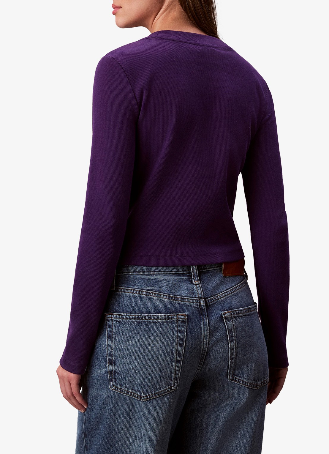 Calvin Klein Longsleeve top met logo en ronde hals - achterkant 6 paars