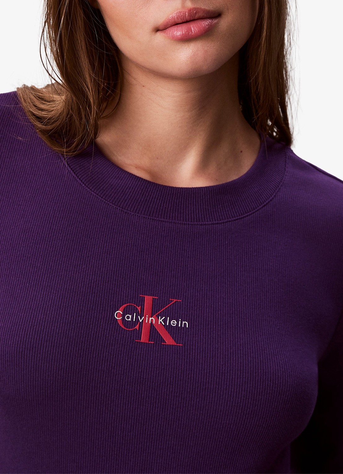 Calvin Klein Longsleeve top met logo en ronde hals - detail 4 paars