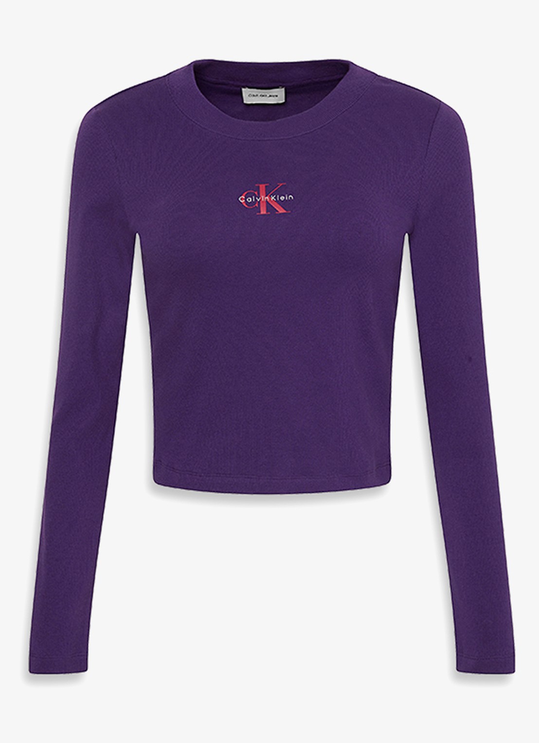 Calvin Klein Longsleeve top met logo en ronde hals - voorkant paars