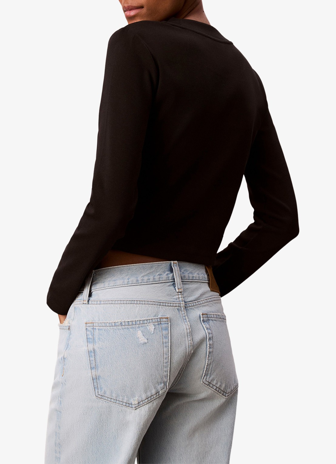 Calvin Klein Longsleeve top met logo en ronde hals - achterkant 3 zwart