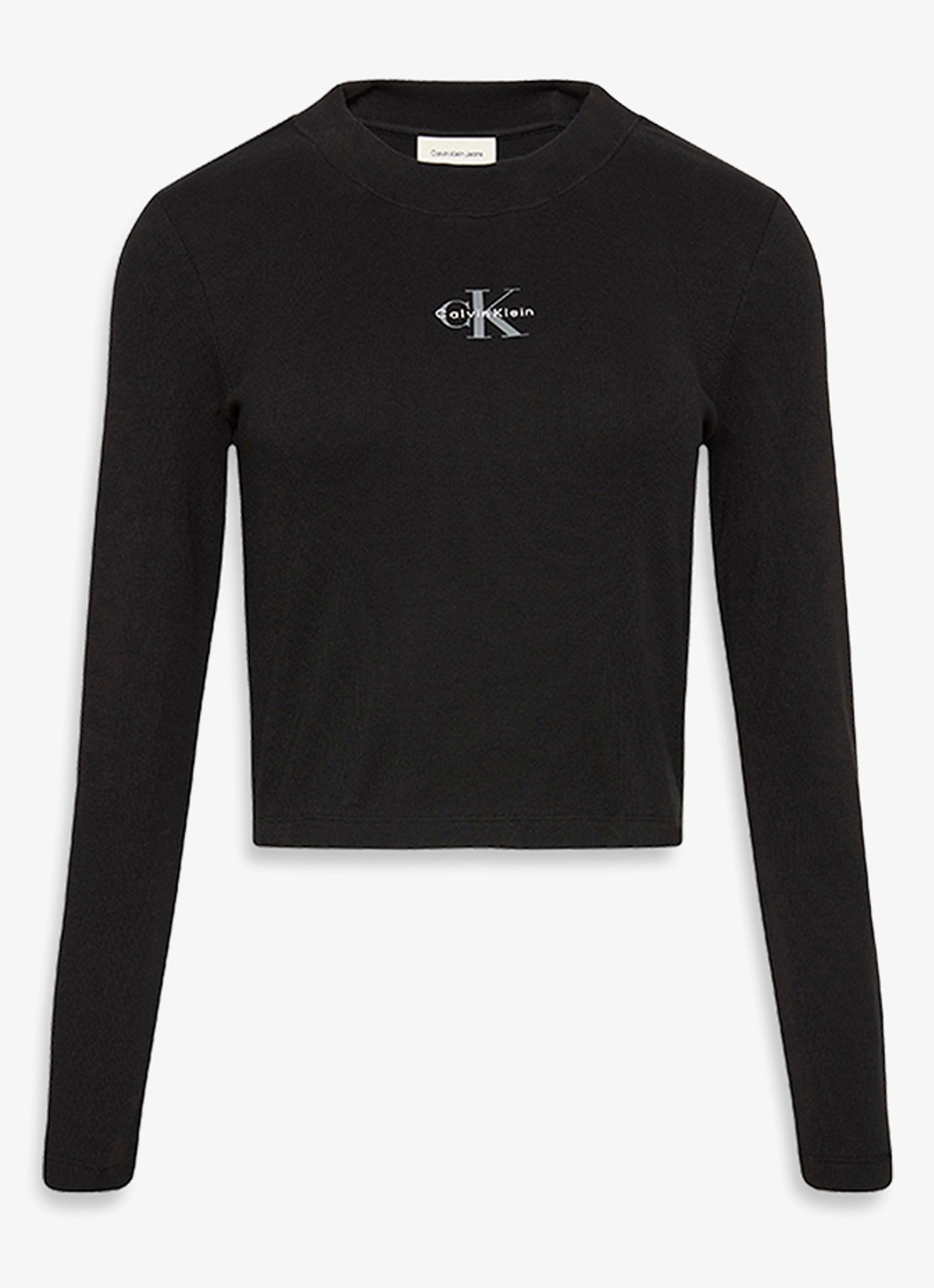 Calvin Klein Longsleeve top met logo en ronde hals - voorkant zwart