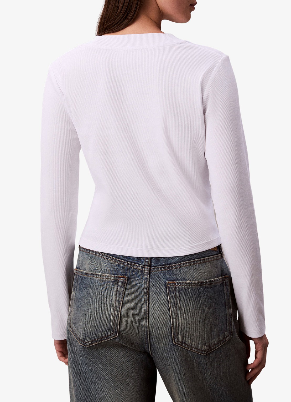Calvin Klein Longsleeve top met logo en ronde hals - achterkant wit