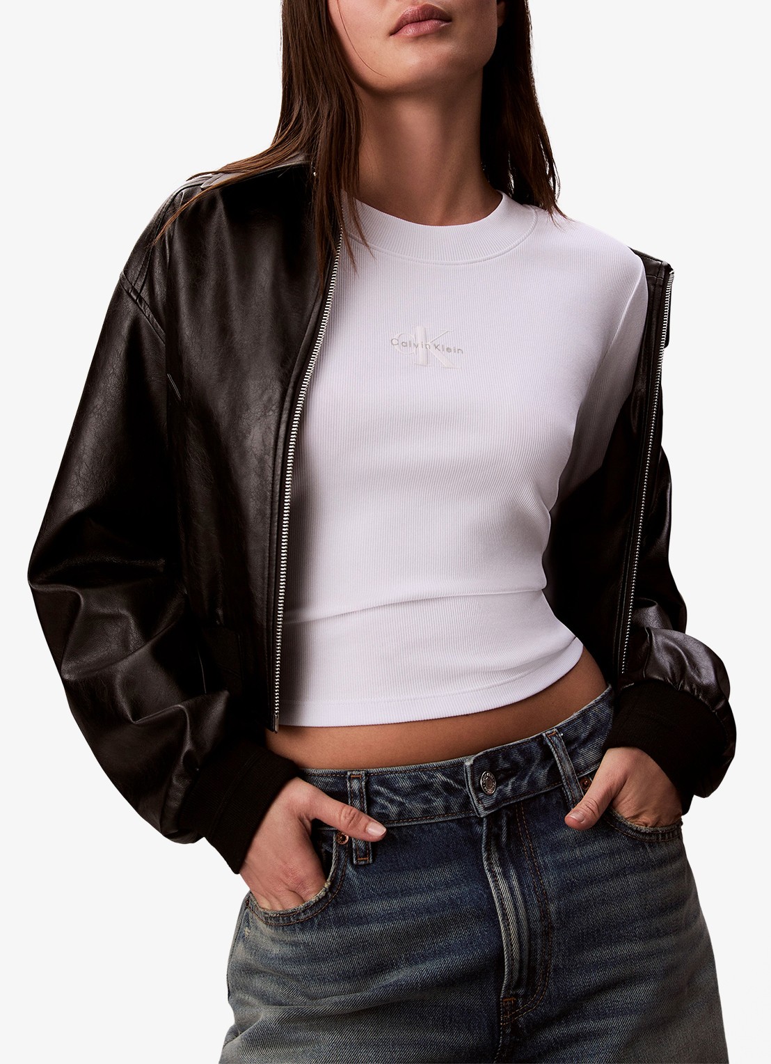 Calvin Klein Longsleeve top met logo en ronde hals - detail 4 wit