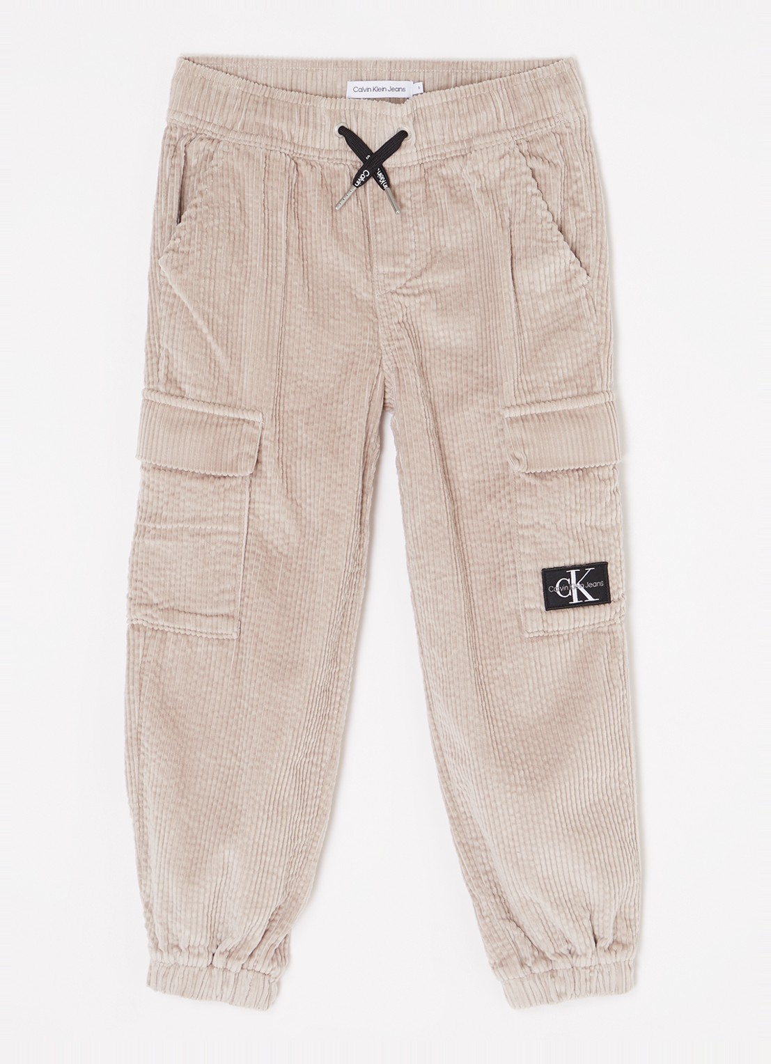 Calvin Klein Loose fit cargobroek van corduroy met logo - voorkant lichtgrijs