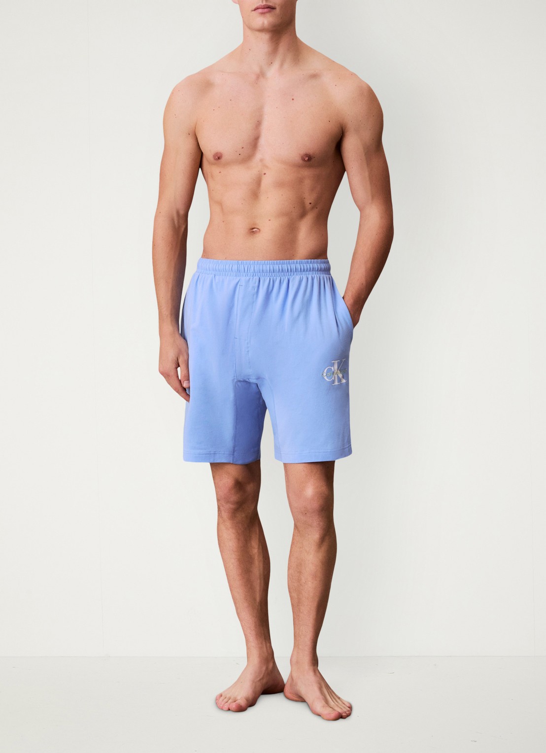 Calvin Klein Loose fit korte broek met logo - voorkant 3 blauw