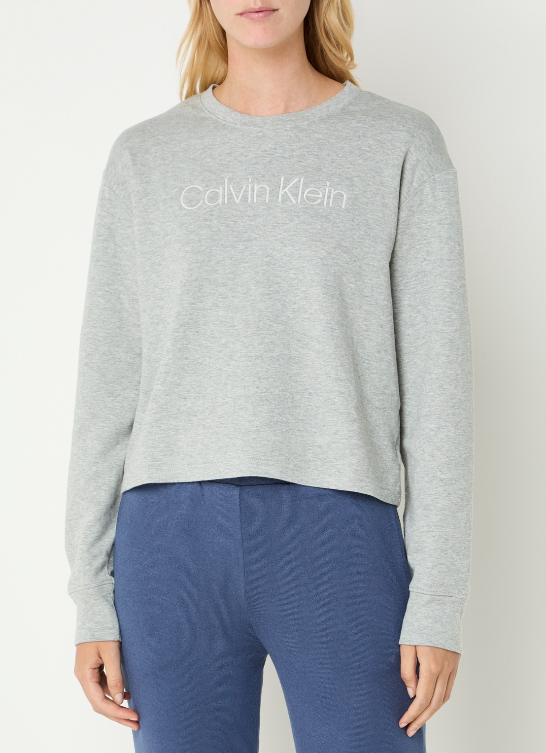 Calvin Klein Lounge sweater met logoborduring - detail 3 grijsmele