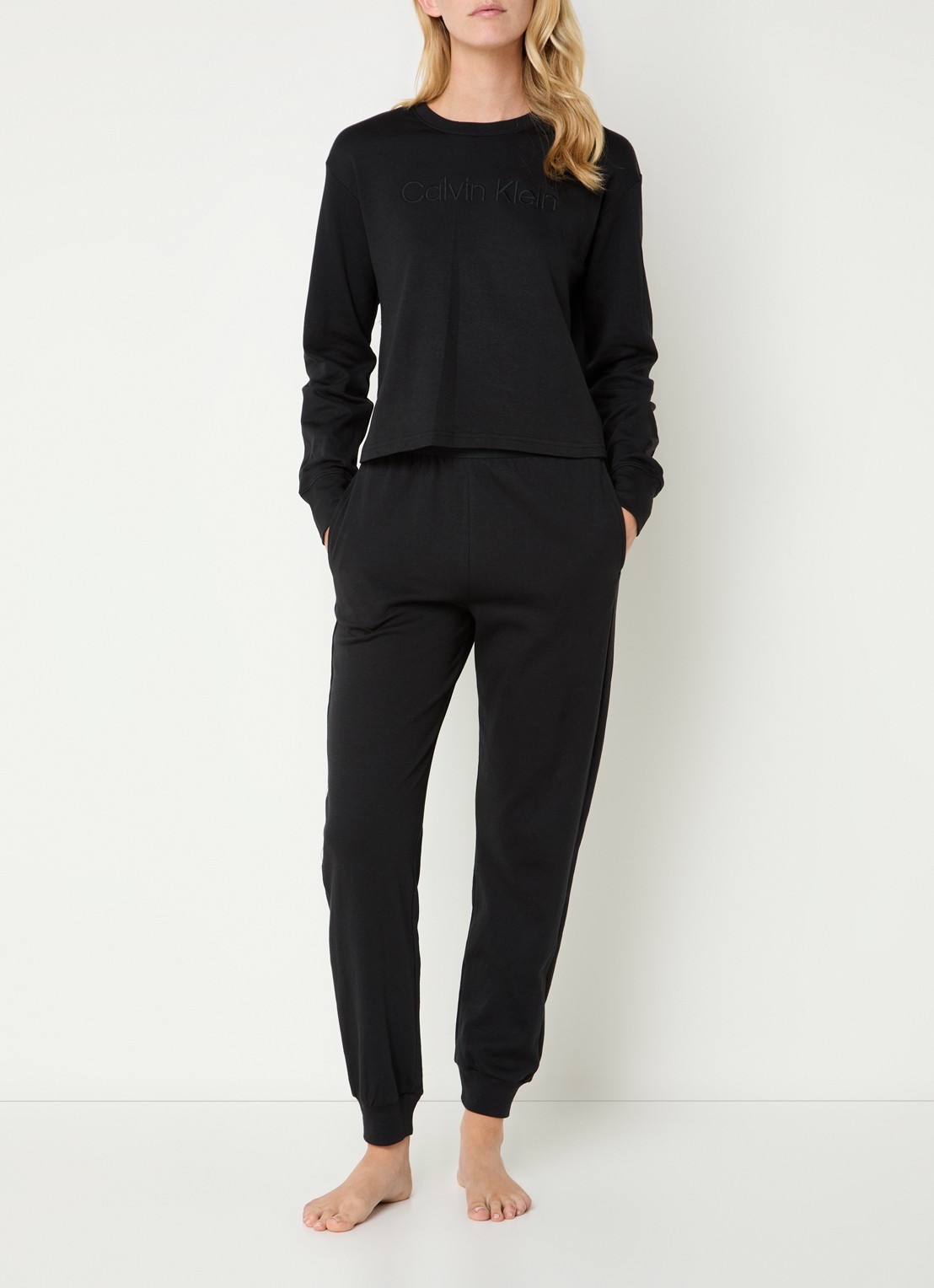 Calvin Klein Lounge sweater met logoborduring - voorkant 2 zwart