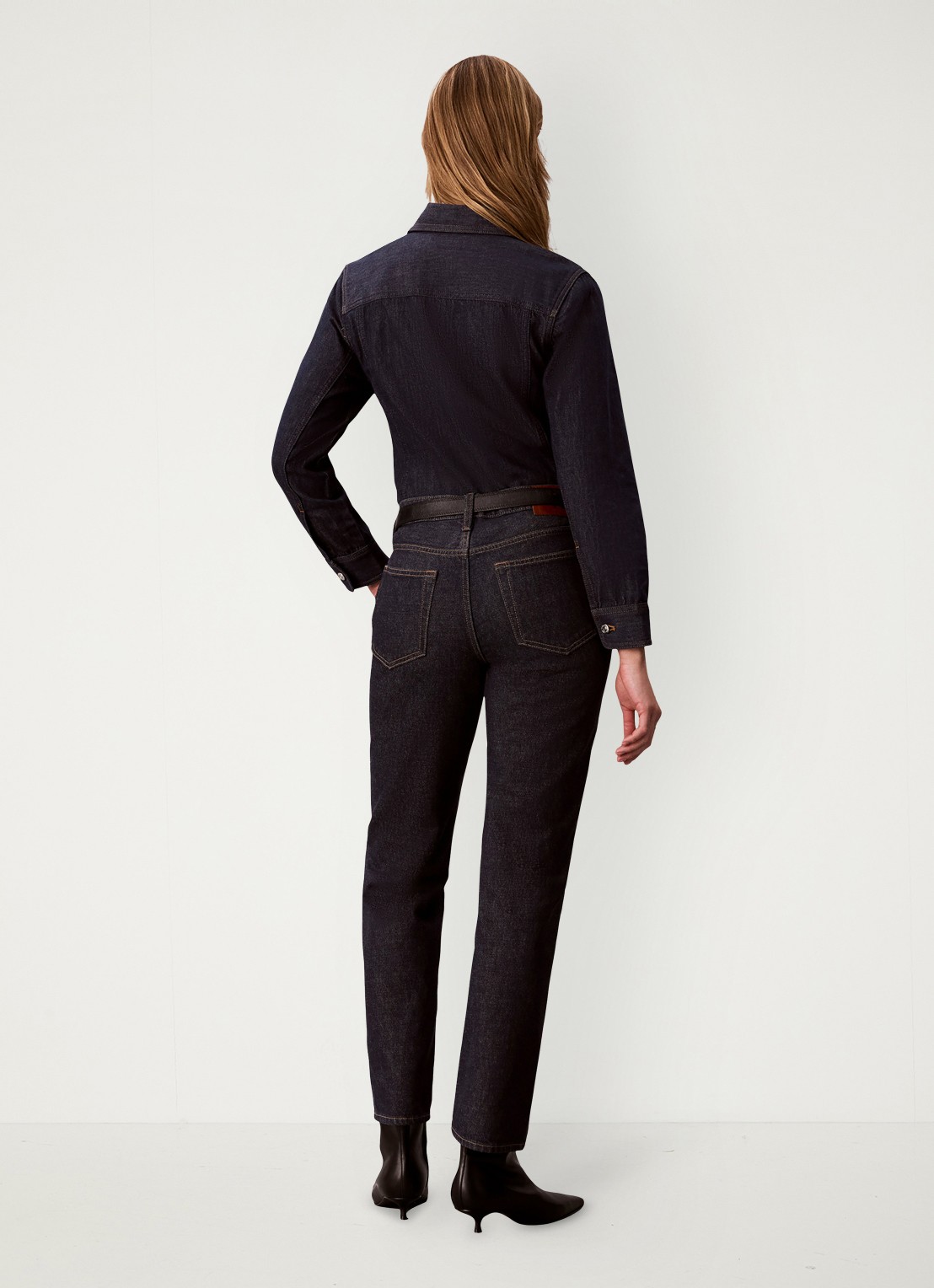 Calvin Klein Low waist straight leg jeans met steekzakken - achterkant 7 donkerblauw
