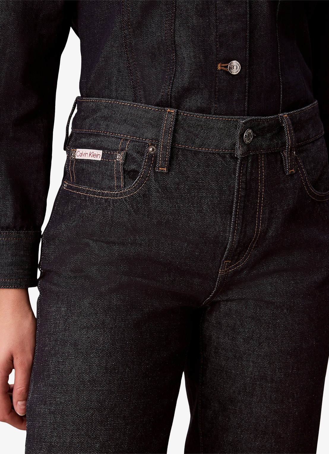 Calvin Klein Low waist straight leg jeans met steekzakken - detail 6 donkerblauw