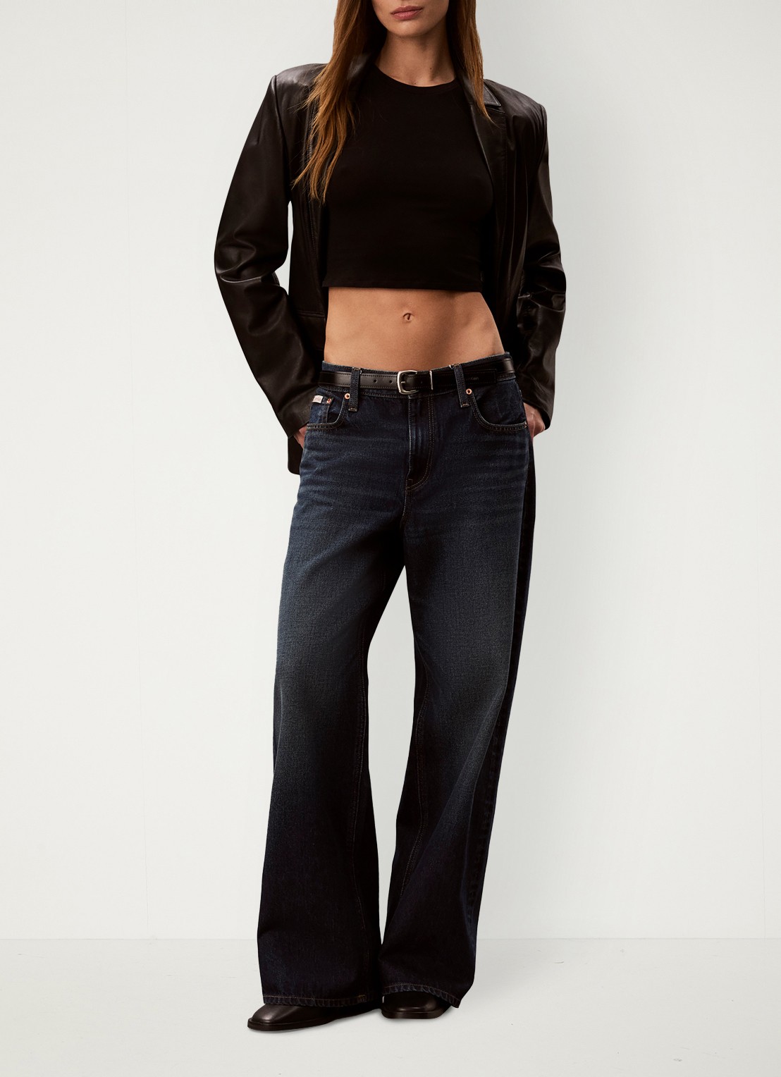 Calvin Klein Low waist wide fit jeans met donkere wassing - voorkant 7 donkergrijs