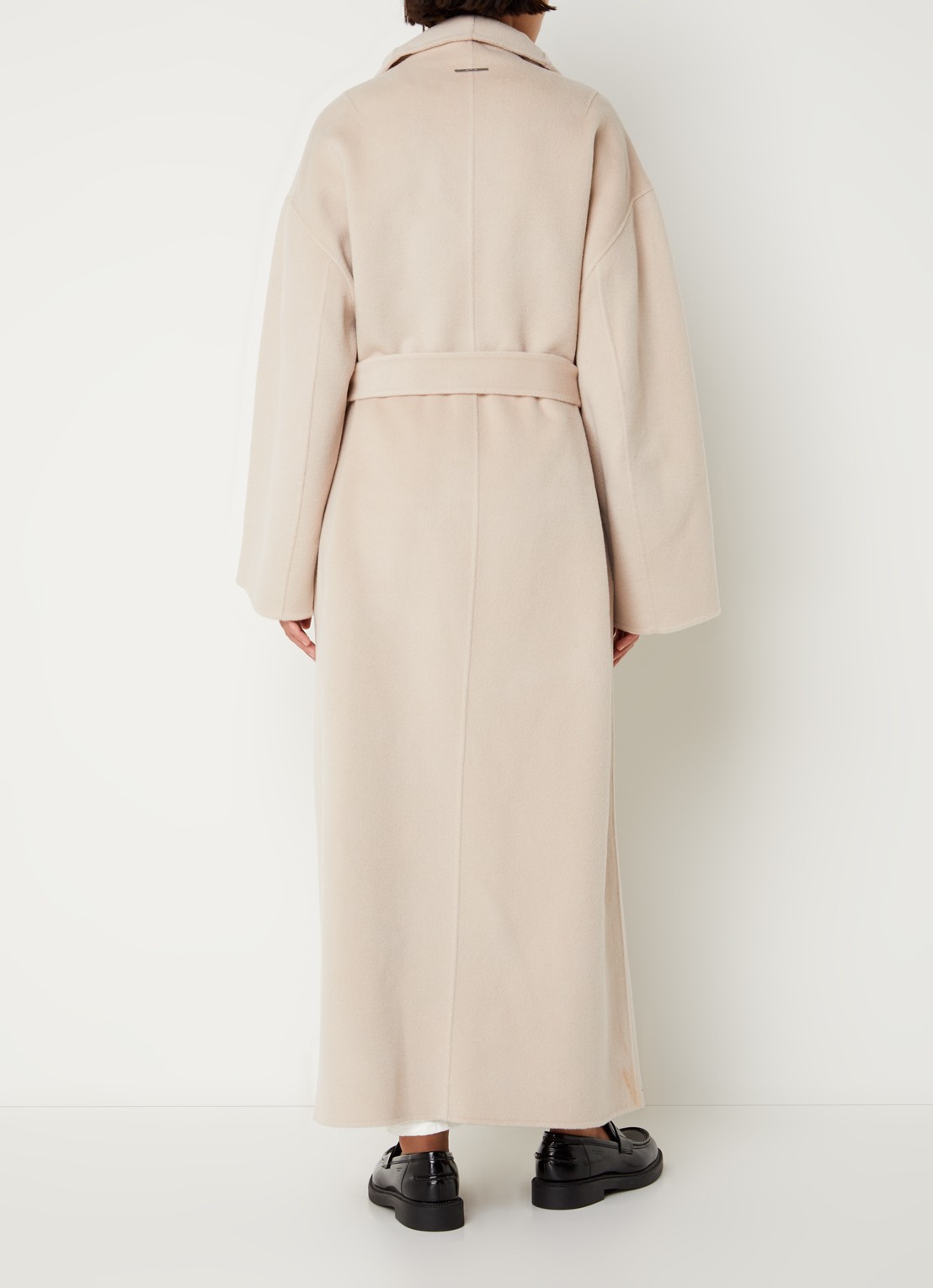 Calvin Klein Mantel van wol met strikceintuur en steekzakken - achterkant beige