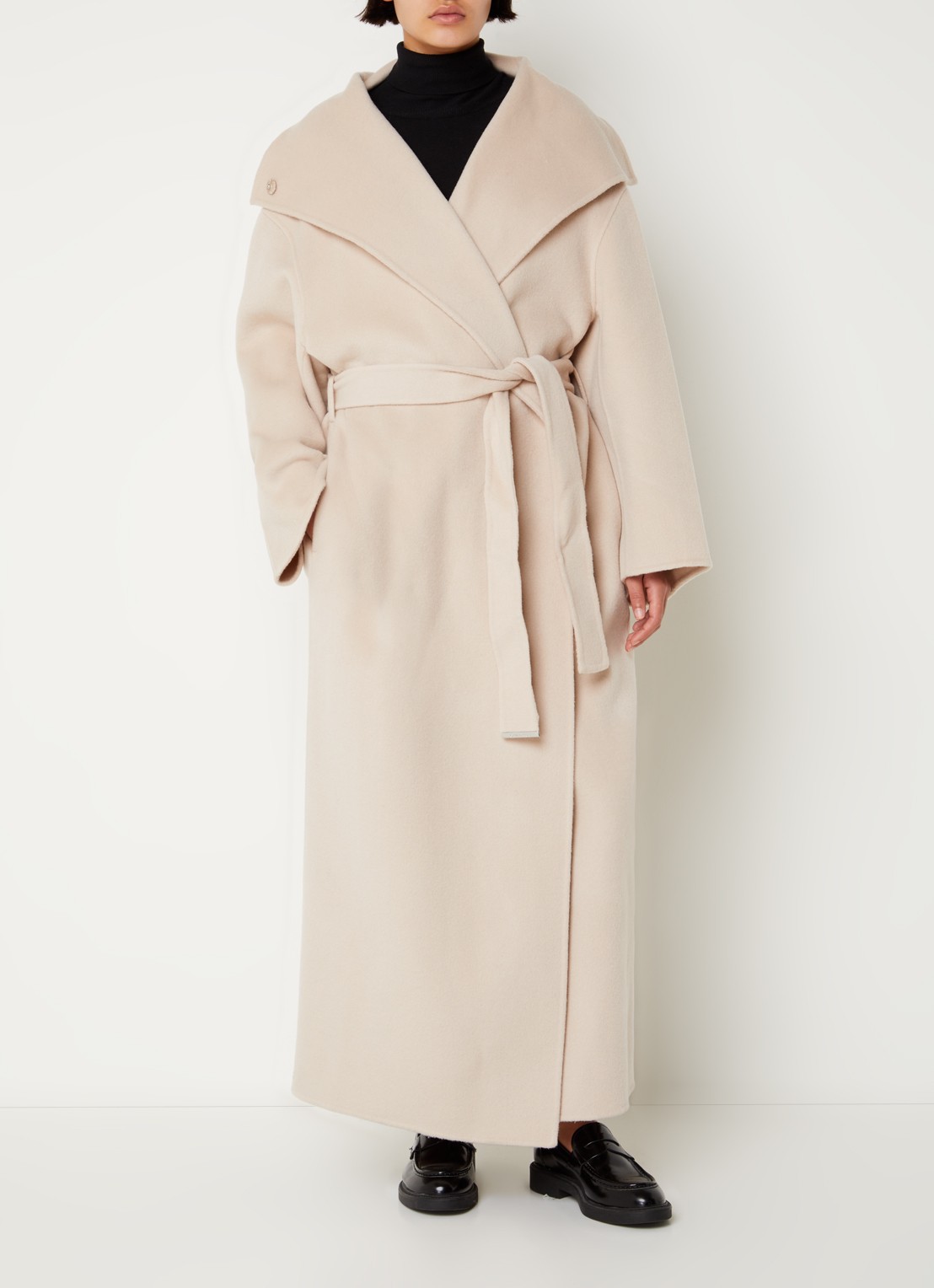 Calvin Klein Mantel van wol met strikceintuur en steekzakken - detail 2 beige