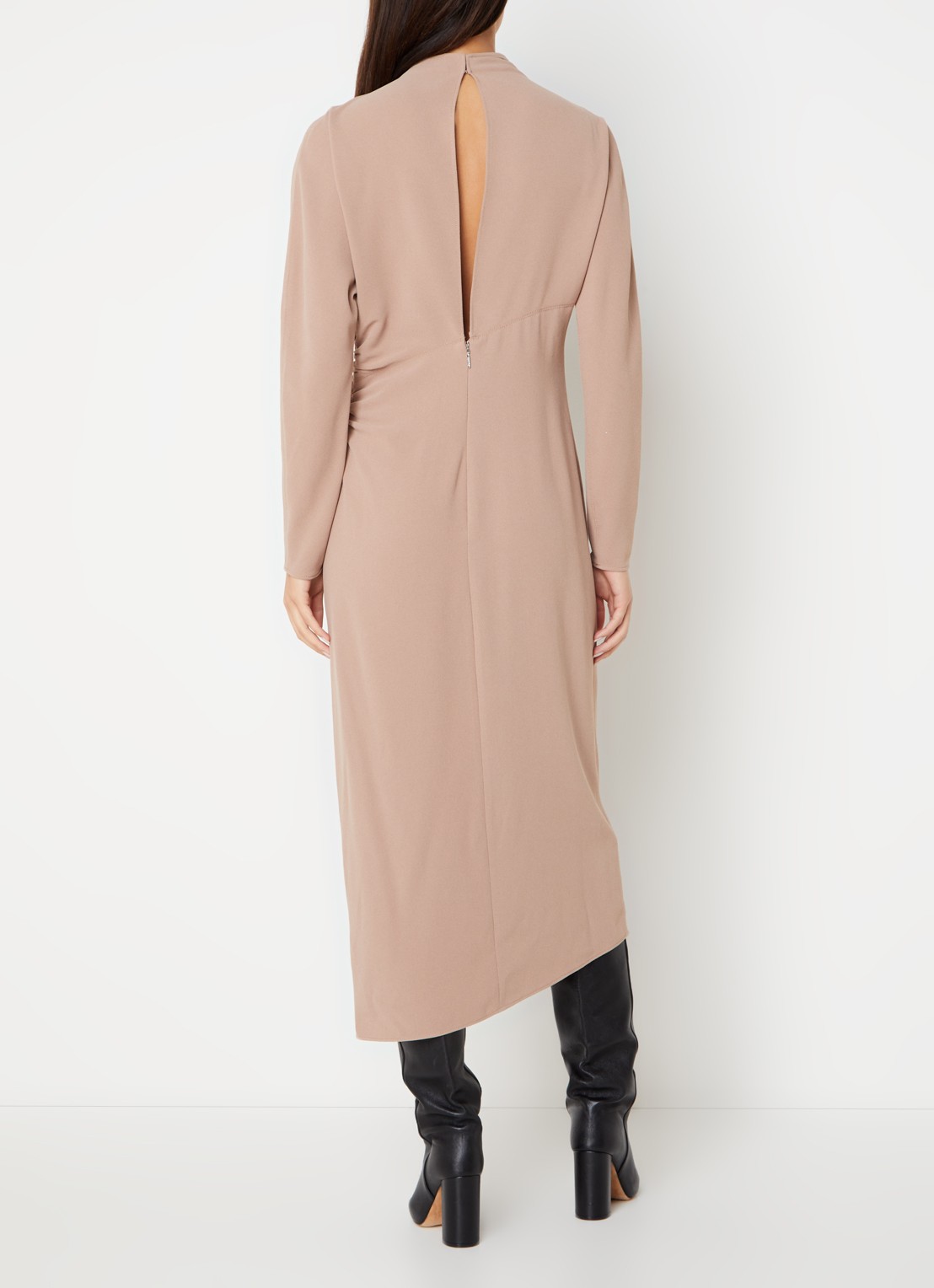 Calvin Klein Maxi jurk met plooidetail en asymmetrische zoom - achterkant lichtbruin
