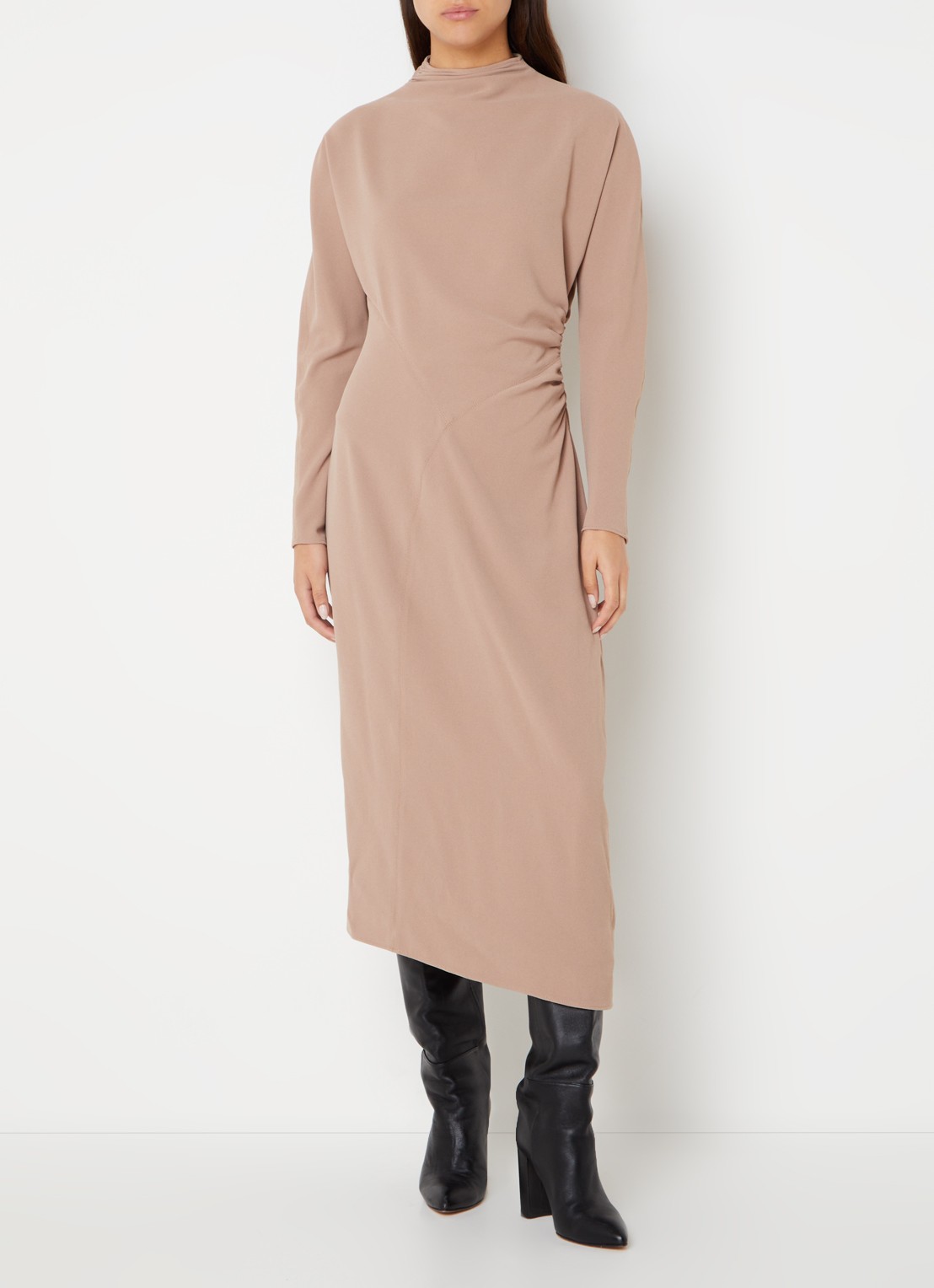 Calvin Klein Maxi jurk met plooidetail en asymmetrische zoom - detail 2 lichtbruin