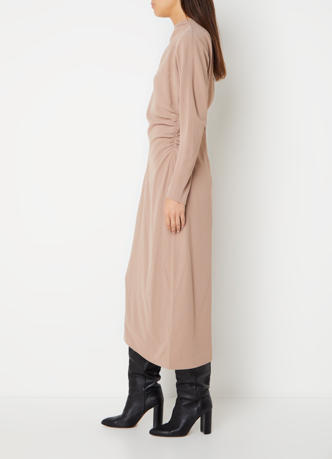 Calvin Klein Maxi jurk met plooidetail en asymmetrische zoom - voorkant 4 lichtbruin