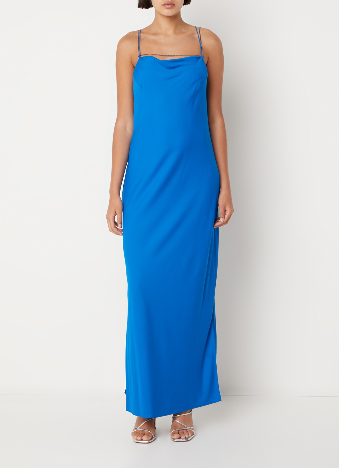 Calvin Klein Maxi jurk met split - detail kobaltblauw