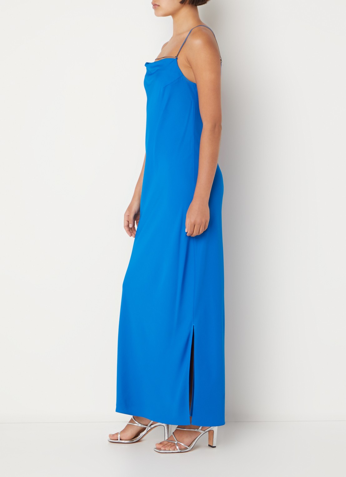 Calvin Klein Maxi jurk met split - voorkant 3 kobaltblauw