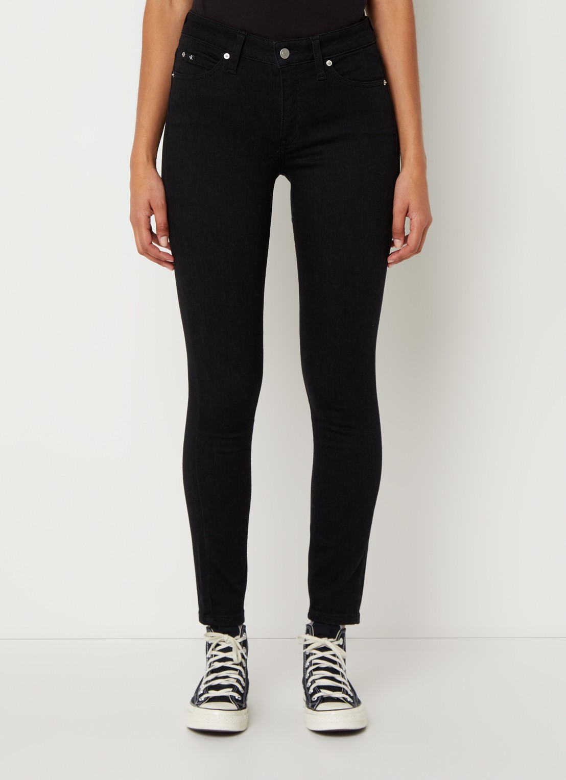 Calvin Klein Mid waist skinny jeans met gekleurde wassing - detail zwart