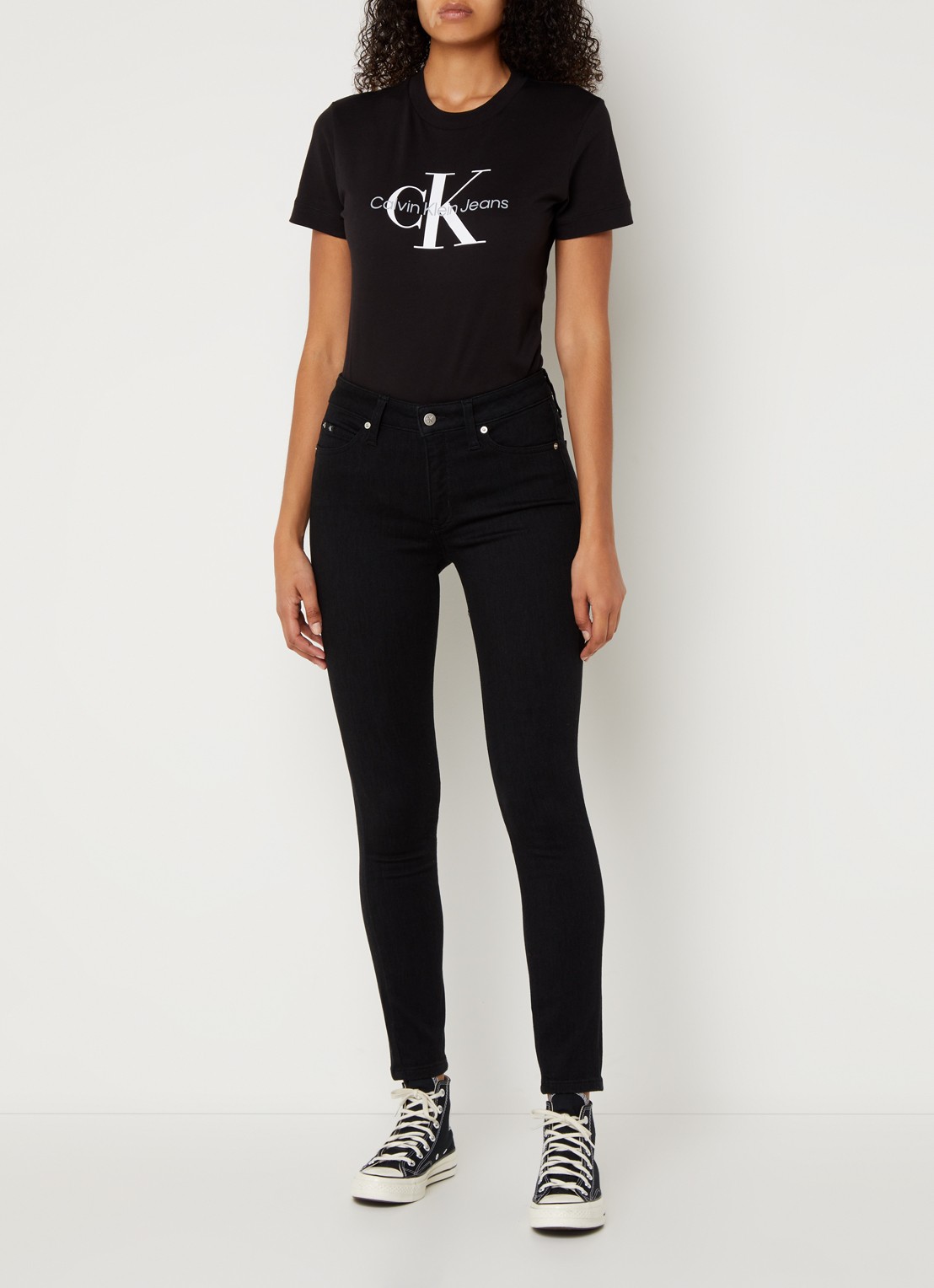 Calvin Klein Mid waist skinny jeans met gekleurde wassing - voorkant 5 zwart