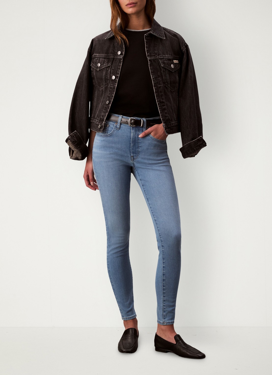 Calvin Klein Mid waist skinny jeans met lichte wassing - voorkant 2 indigo