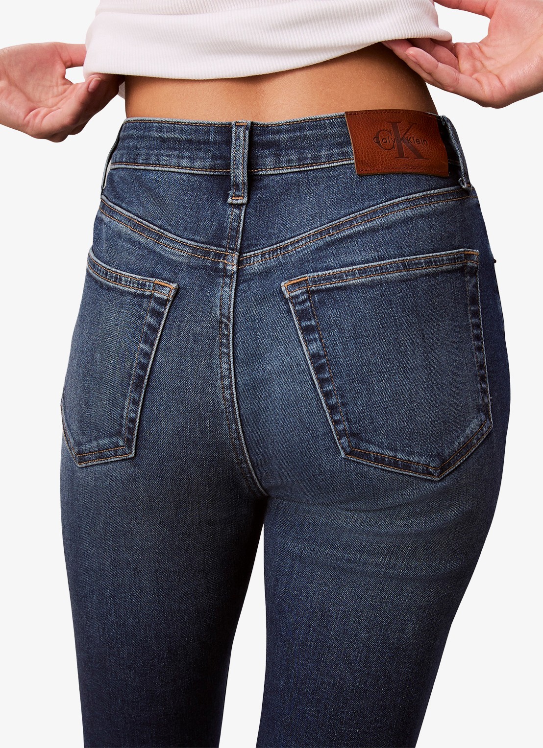 Calvin Klein Mid waist skinny jeans met lichte wassing - detail 3 indigo