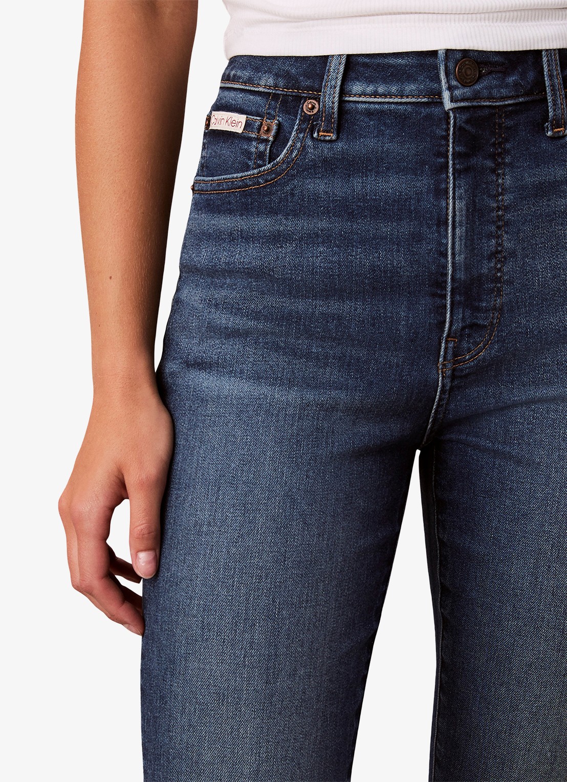 Calvin Klein Mid waist skinny jeans met lichte wassing - detail 5 indigo