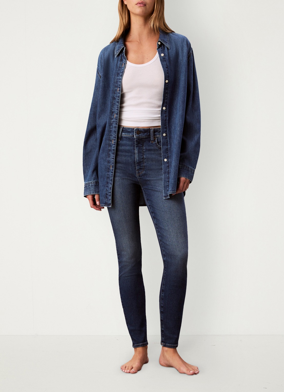 Calvin Klein Mid waist skinny jeans met lichte wassing - voorkant 7 indigo