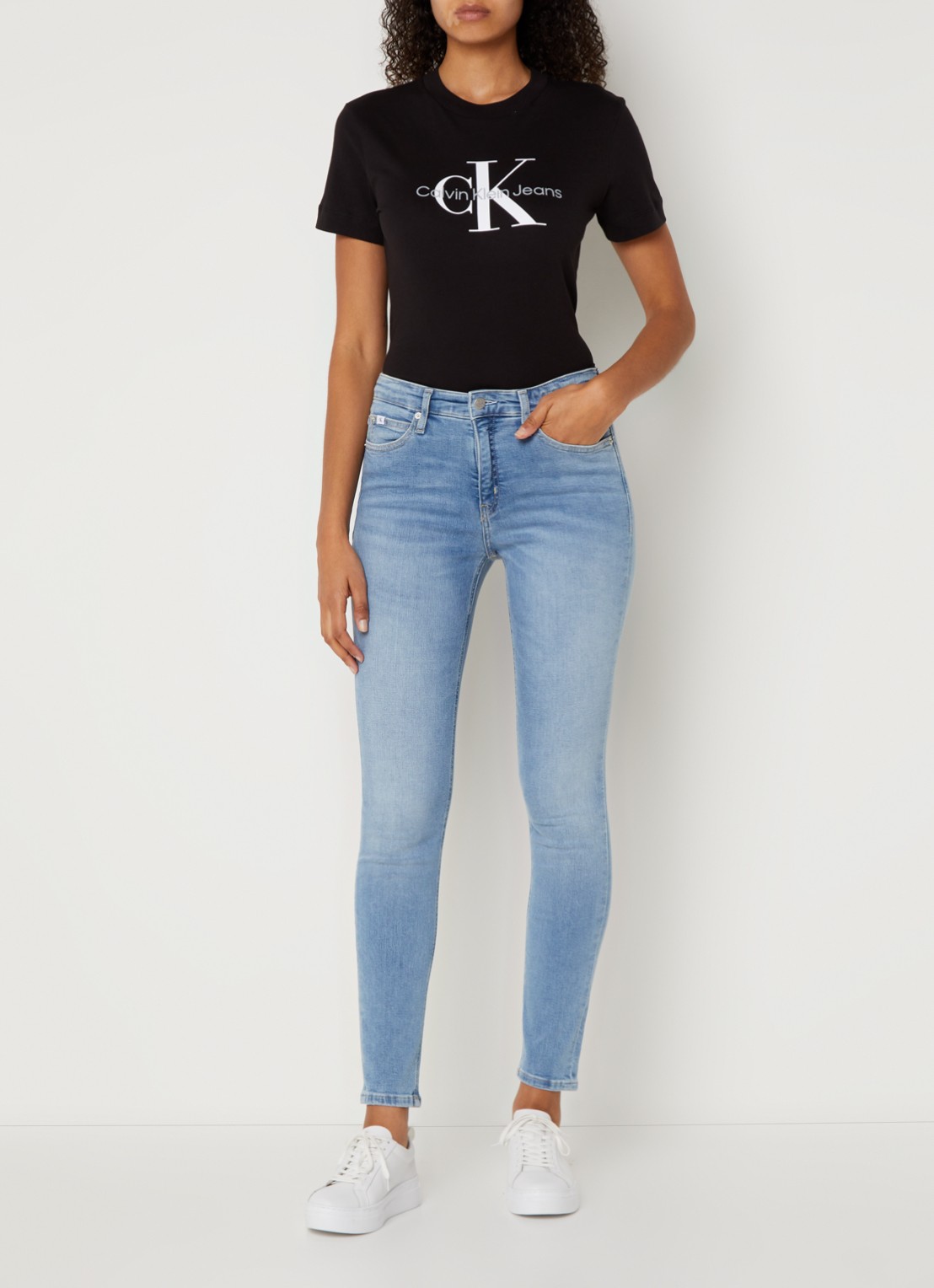Calvin Klein Mid waist skinny jeans met lichte wassing - voorkant 5 indigo
