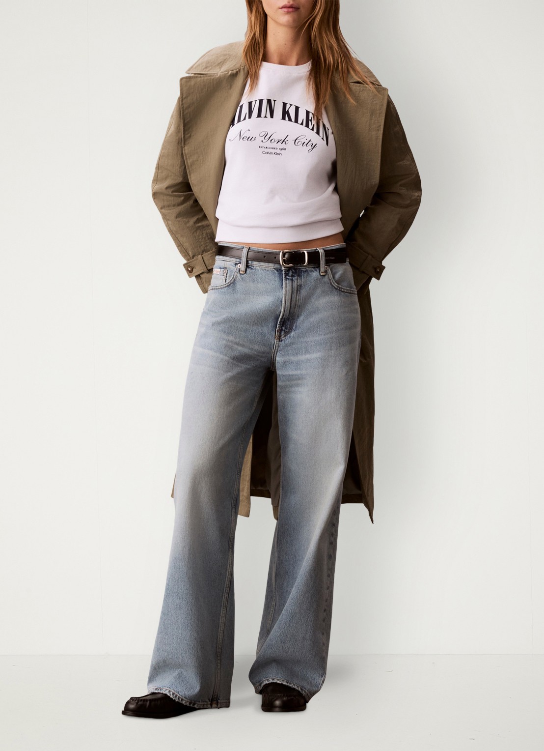 Calvin Klein Mid waist straight fit jeans met lichte wassing - voorkant 5 basset blue-scb /  blauw