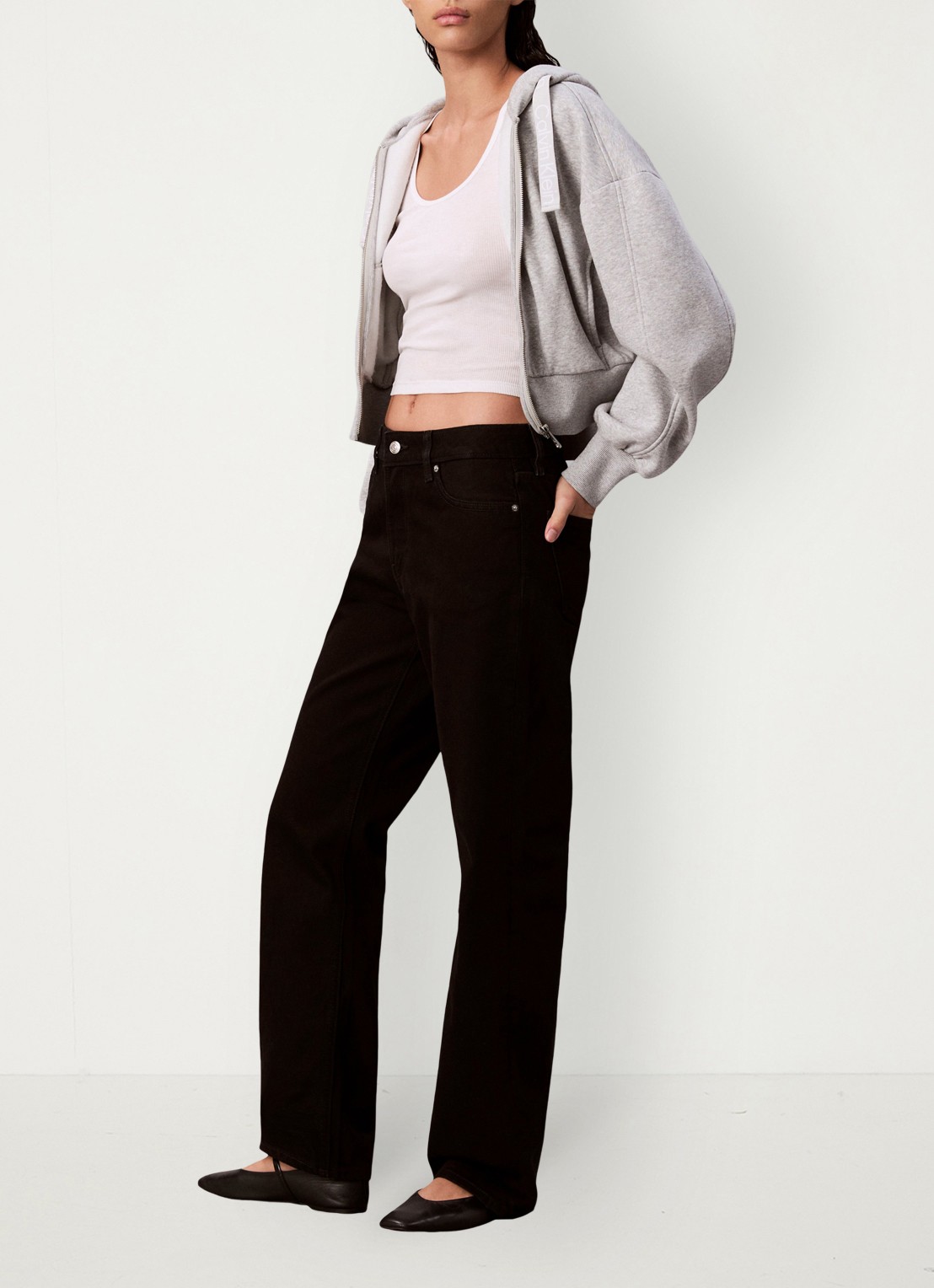 Calvin Klein Mid waist straight leg jeans met steekzakken - detail 3 zwart