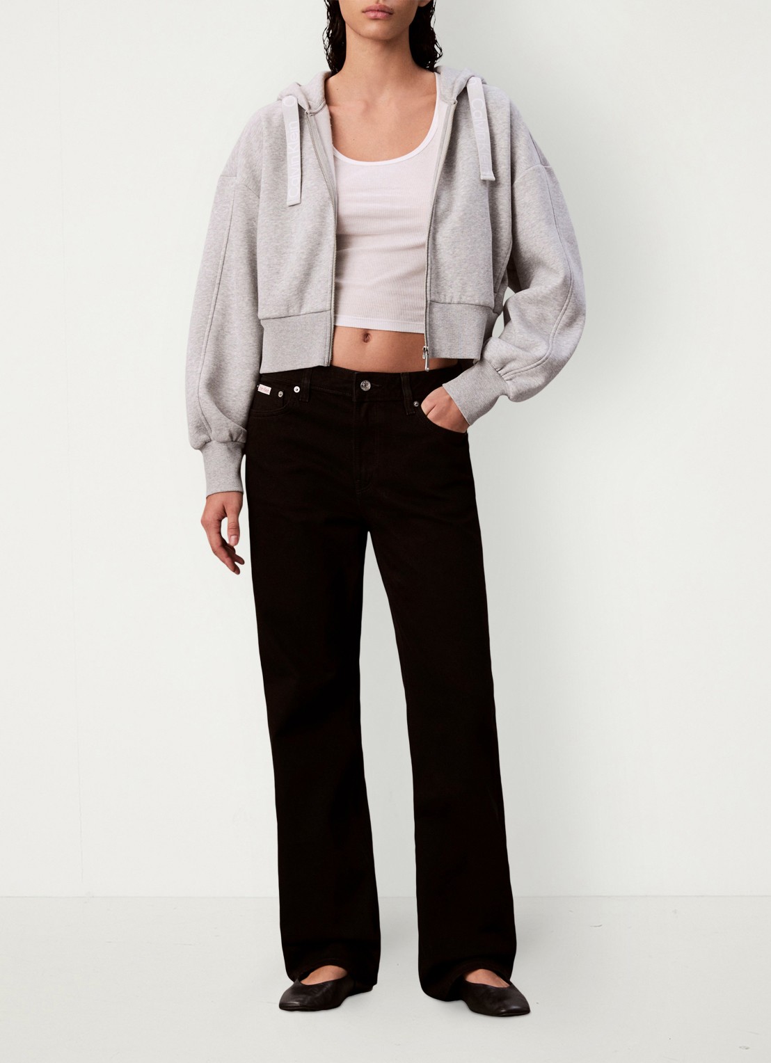 Calvin Klein Mid waist straight leg jeans met steekzakken - voorkant 2 zwart