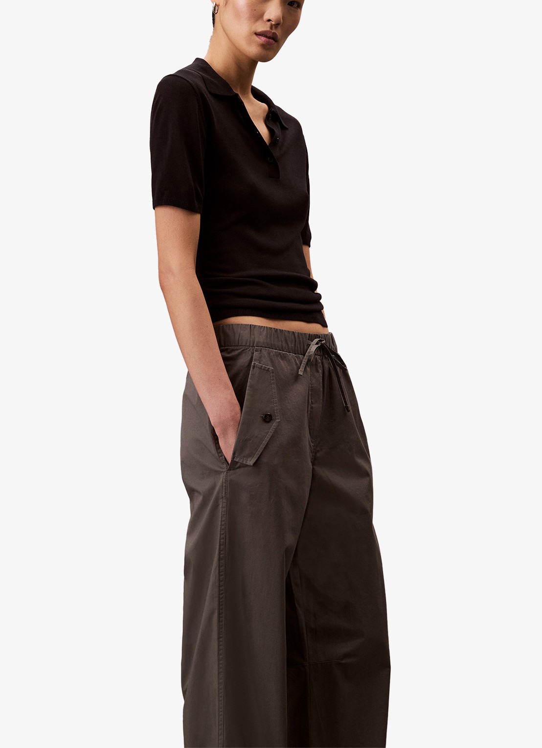 Calvin Klein Mid waist wide fit cargobroek met steekzakken - detail 6 donkergrijs