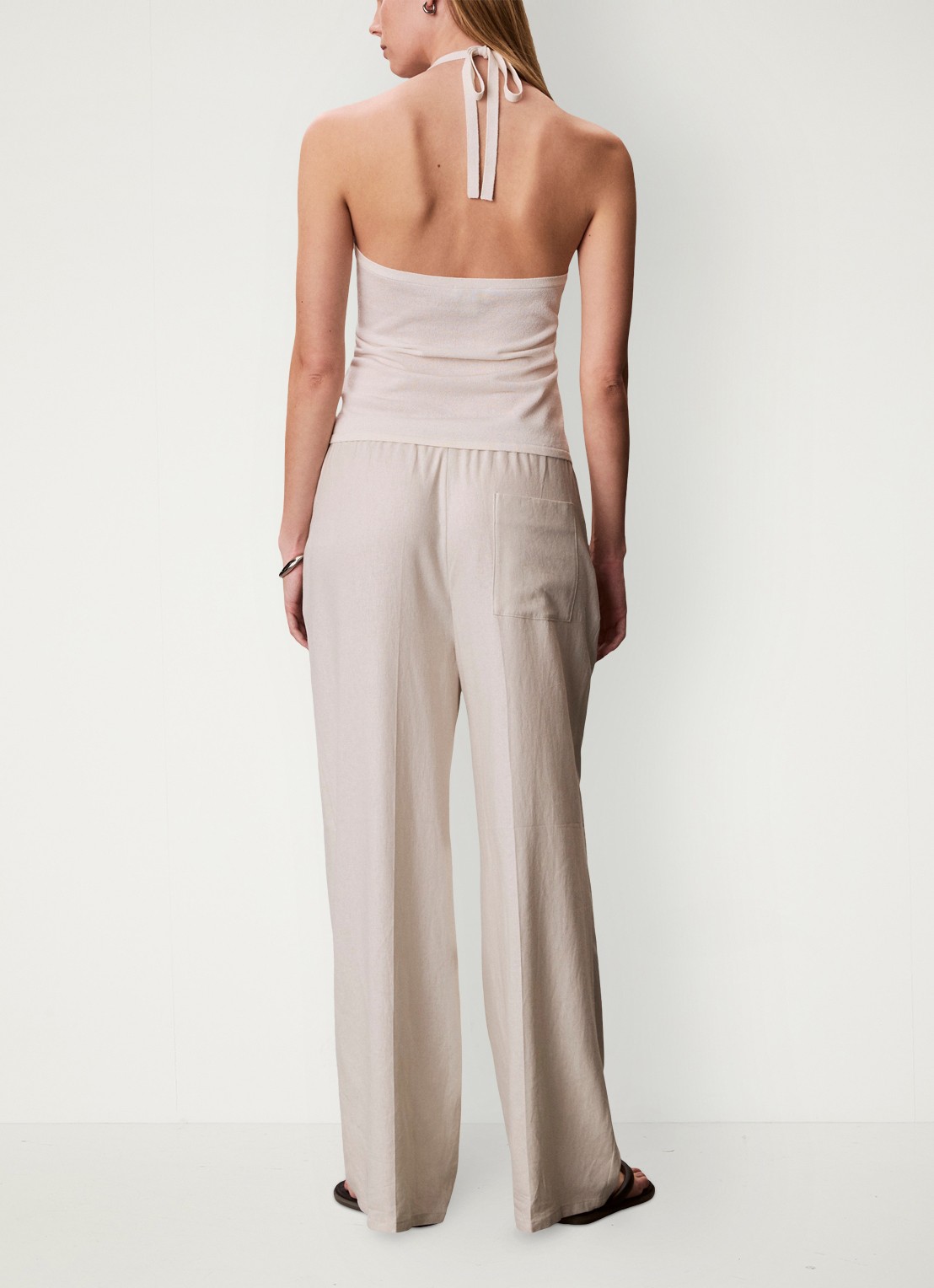 Calvin Klein Mid waist wide fit pantalon in linnenblend - achterkant beige