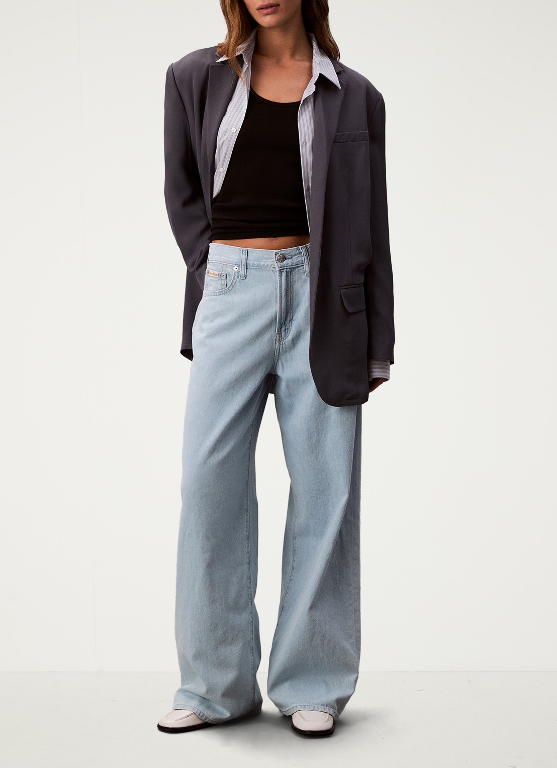 Calvin Klein Mid waist wide leg jeans in linnenblend - voorkant 6 indigo