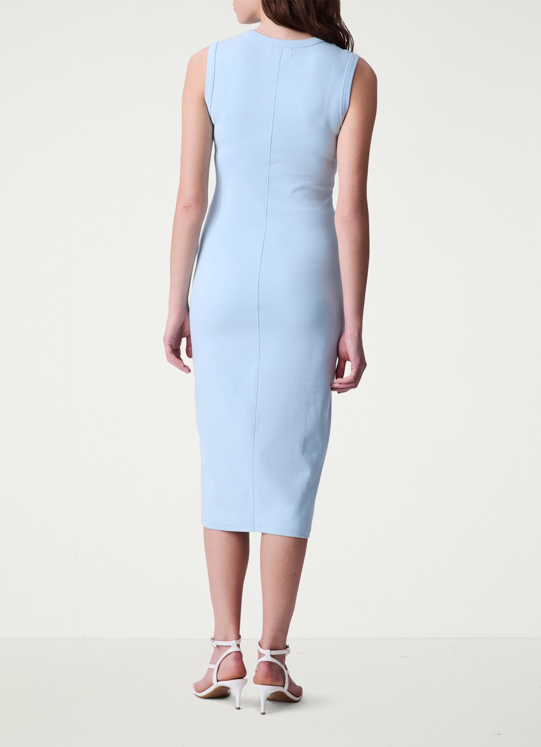Calvin Klein Midi jurk met ribstructuur met logoborduring - achterkant 3 lichtblauw
