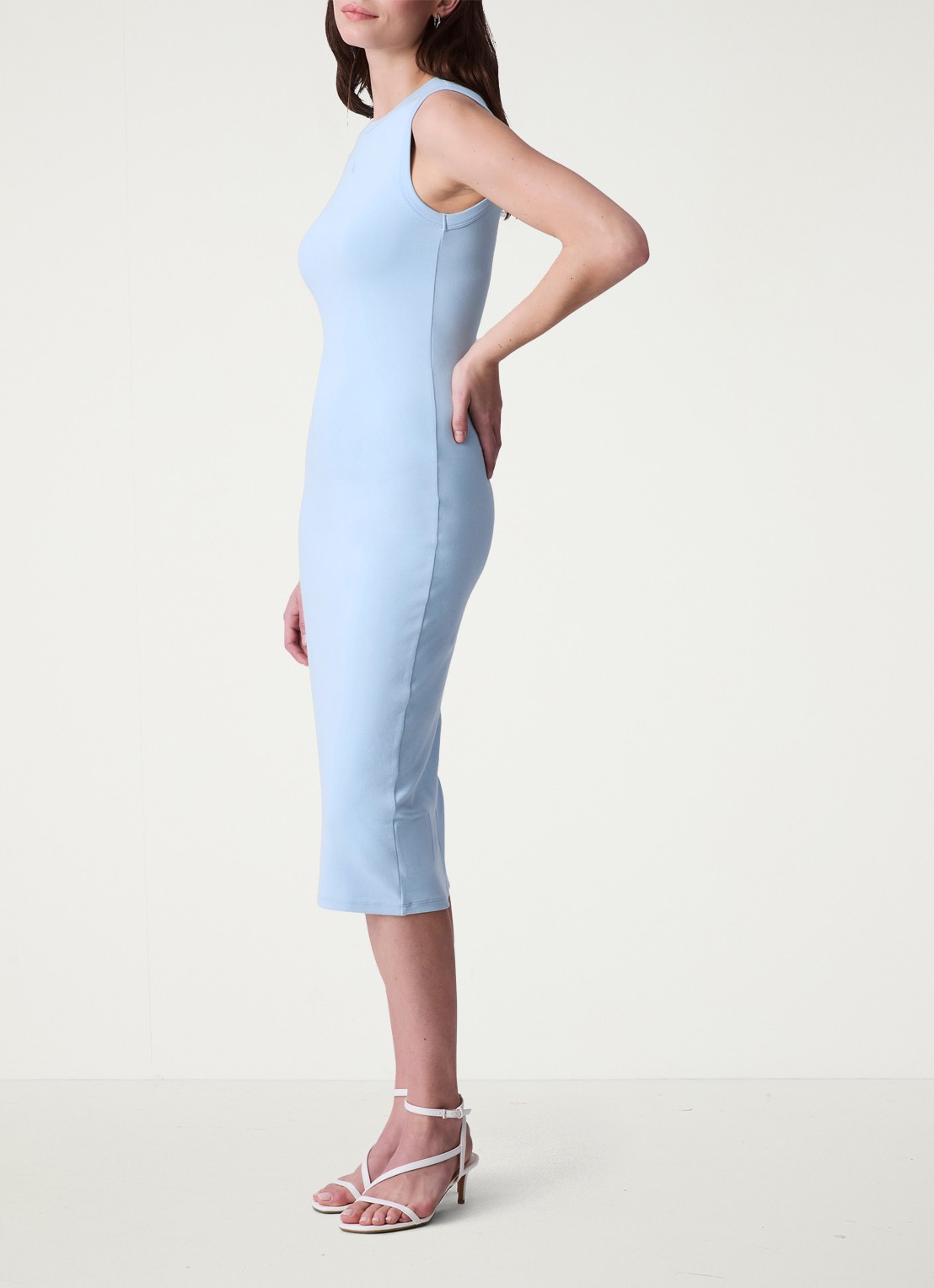 Calvin Klein Midi jurk met ribstructuur met logoborduring - detail 4 lichtblauw