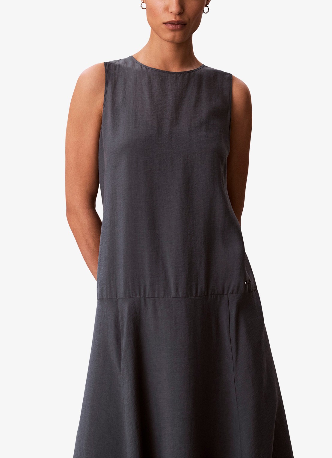 Calvin Klein Midi jurk met ronde hals - detail 3 blauwgrijs